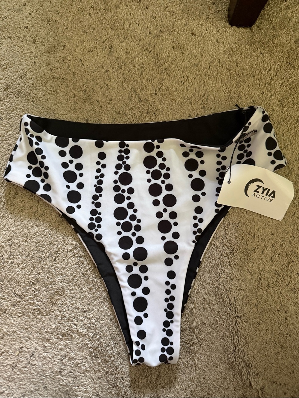 Dot Horseshoe Bay High-Cut Bikini Bottom in Black & White - Picture 2 of 2